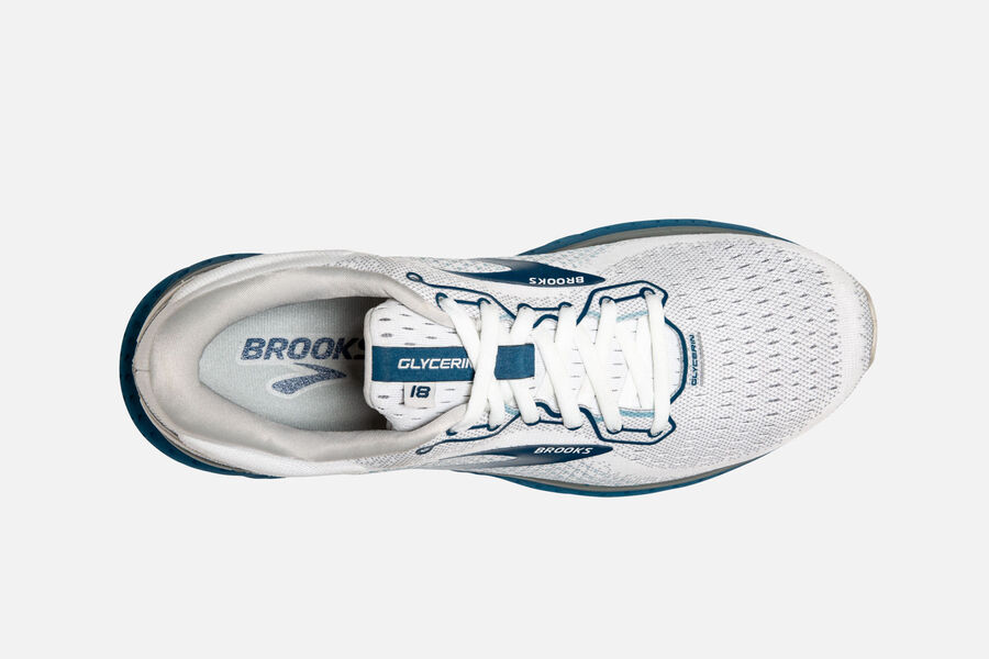 Brooks Running Shoes Mens White/Blue - Glycerin 18 Road - 7594-LRSIW